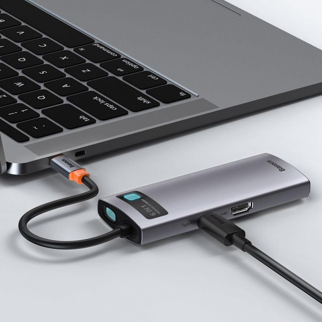 BASEUS HUB 6W1 METAL GLEAM SERIES, USB-C DO 3X USB 3.0 + HDMI + USB-C PD + ETHERNET RJ45 (6953156204645) (6953156204645) - zdjęcie 2 BASEUS HUB 6W1 METAL GLEAM SERIES, USB-C DO 3X USB 3.0 + HDMI + USB-C PD + ETHERNET RJ45 (6953156204645) (6953156204645)