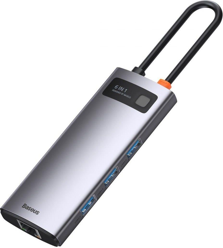 BASEUS HUB 6W1 METAL GLEAM SERIES, USB-C DO 3X USB 3.0 + HDMI + USB-C PD + ETHERNET RJ45 (6953156204645) (6953156204645) - zdjęcie 4 BASEUS HUB 6W1 METAL GLEAM SERIES, USB-C DO 3X USB 3.0 + HDMI + USB-C PD + ETHERNET RJ45 (6953156204645) (6953156204645)