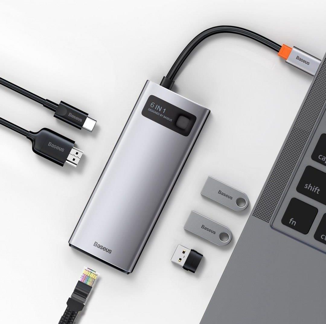 BASEUS HUB 6W1 METAL GLEAM SERIES, USB-C DO 3X USB 3.0 + HDMI + USB-C PD + ETHERNET RJ45 (6953156204645) (6953156204645) - zdjęcie 5 BASEUS HUB 6W1 METAL GLEAM SERIES, USB-C DO 3X USB 3.0 + HDMI + USB-C PD + ETHERNET RJ45 (6953156204645) (6953156204645)