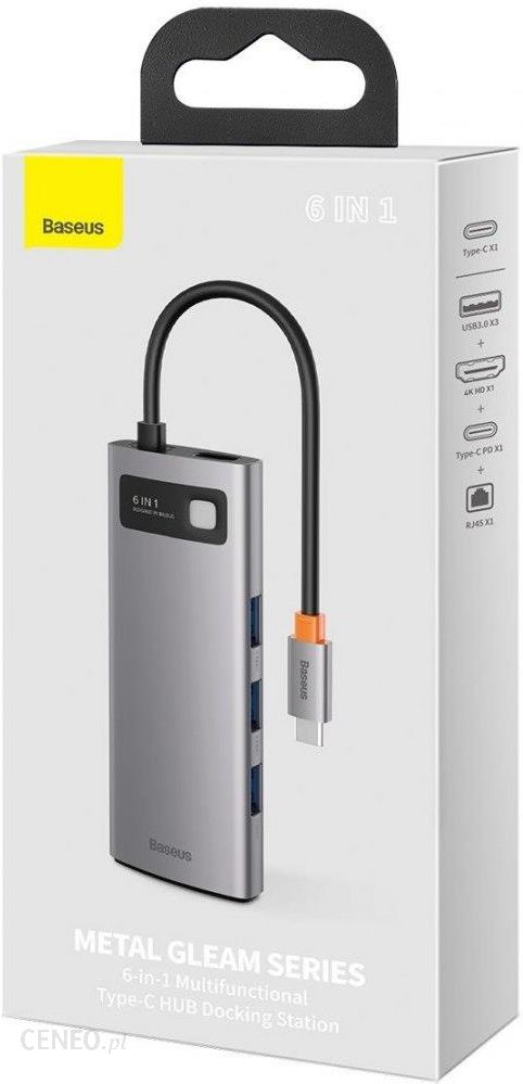 BASEUS  HUB 6W1 METAL GLEAM SERIES, USB-C DO 3X USB 3.0 + HDMI + USB-C PD + ETHERNET RJ45 (6953156204645)  (6953156204645)