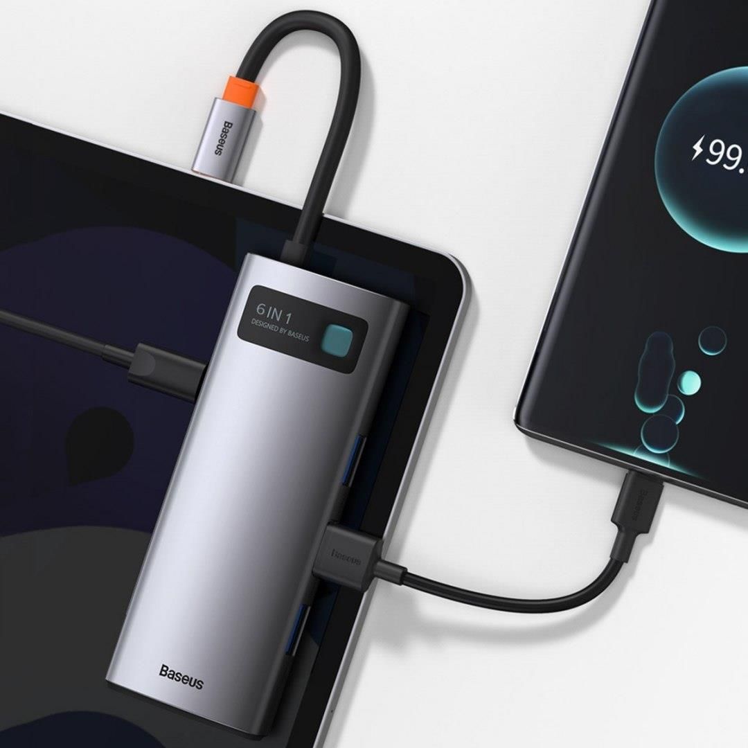 BASEUS HUB 6W1 METAL GLEAM SERIES, USB-C DO 3X USB 3.0 + HDMI + USB-C PD + ETHERNET RJ45 (6953156204645) (6953156204645) - zdjęcie 8 BASEUS HUB 6W1 METAL GLEAM SERIES, USB-C DO 3X USB 3.0 + HDMI + USB-C PD + ETHERNET RJ45 (6953156204645) (6953156204645)