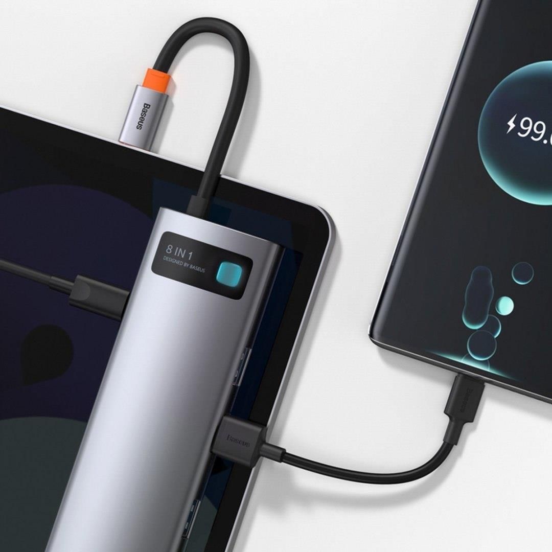BASEUS HUB 8W1 METAL GLEAM SERIES, USB-C DO 3X USB 3.0 + HDMI + USB-C PD + ETHERNET RJ45 + MICROSD/SD (6953156204652) (6953156204652) - zdjęcie 1 BASEUS HUB 8W1 METAL GLEAM SERIES, USB-C DO 3X USB 3.0 + HDMI + USB-C PD + ETHERNET RJ45 + MICROSD/SD (6953156204652) (6953156204652)