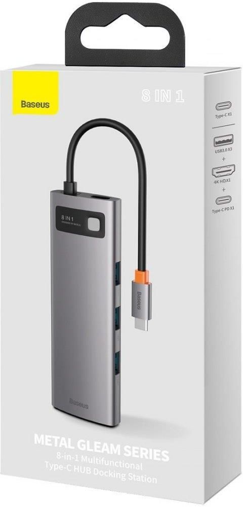 BASEUS  HUB 8W1 METAL GLEAM SERIES, USB-C DO 3X USB 3.0 + HDMI + USB-C PD + ETHERNET RJ45 + MICROSD/SD (6953156204652)  (6953156204652)