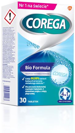 Corega Tabs Bio Formula Tabletki do czyszczenia protez zębowych z systemem czyszczącym 4w1 30 tabletek