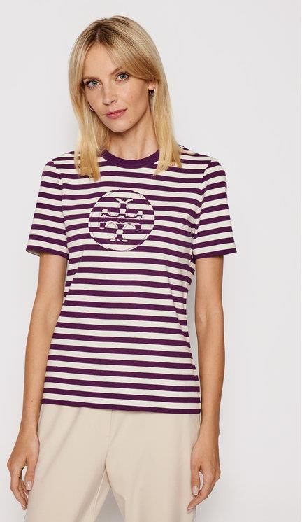 Tory Burch T-Shirt Striped Logo 63871 Fioletowy Regular Fit - Ceny i opinie  