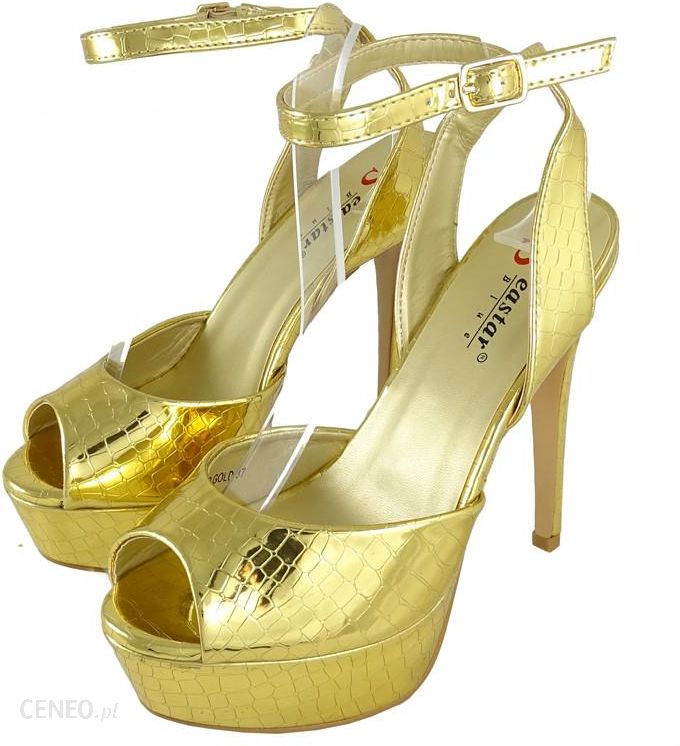 Złote sandały na platformie buty damskie
