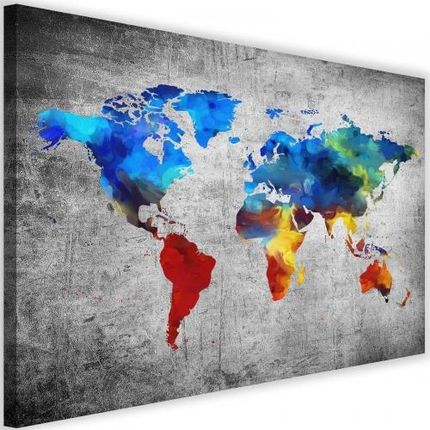 Darymex Pictures Obraz Na Płótnie Malowana Mapa Świata Betonie Jednoczęściowy