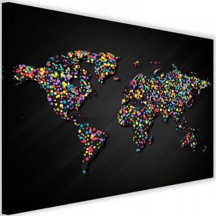 Darymex Pictures Obraz Na Płótnie Mapa Świata Z Kolorowymi Kropkami Jednoczęściowy
