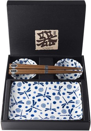Made In Japan Blue Dragonfly Zestaw Do Sushi 2 Miseczki Pałeczki Talerze.
