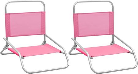 Vidaxl Składane Krzesła Plażowe 2Szt. Różowe Obite Tkaniną