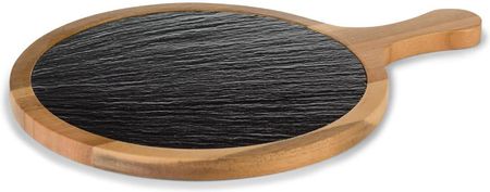 Pujadas Vollrath taca łupkowa w drewnianej akacjowej desce na sery, wędliny 26,5 cm.