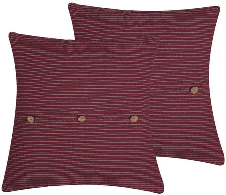 Beliani Zestaw 2 poduszek dekoracyjnych w paski guziki 43 x 43 cm czerwony Campanula