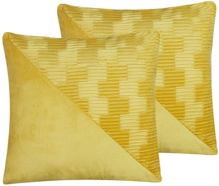 Beliani Zestaw 2 poduszek dekoracyjnych welurowy kwadratowa 45 x 45 cm żółty Origanum