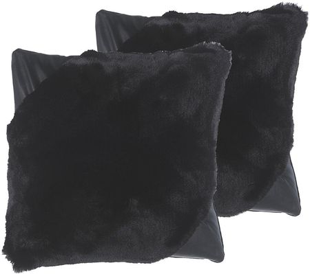 Beliani Dwie poduszki dekoracyjne włochacze futrzaki sztuczne futro 42x42cm czarne Ehnar