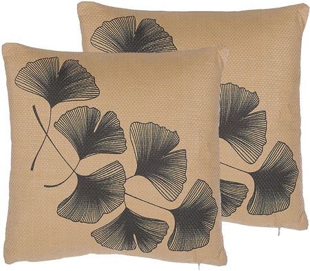 Beliani Zestaw 2 poduszek dekoracyjnych z motywem liści 45 x 45 cm beżowy Wakad