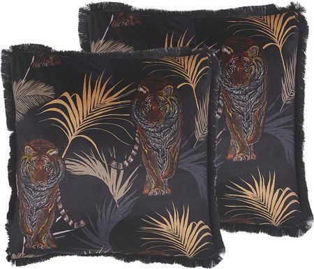 Beliani Zestaw 2 poduszek dekoracyjnych z motywem tygrysa 45 x 45 cm czarne Ramtek