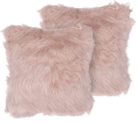Beliani Dwie poduszki dekoracyjne włochacze futrzak sztuczne futro 42 x 42 cm różowa Lubha