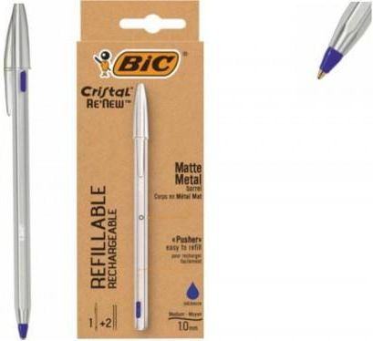 Bic Długopis Cristal Renew Metalowy Niebieski + 2 Wkłady