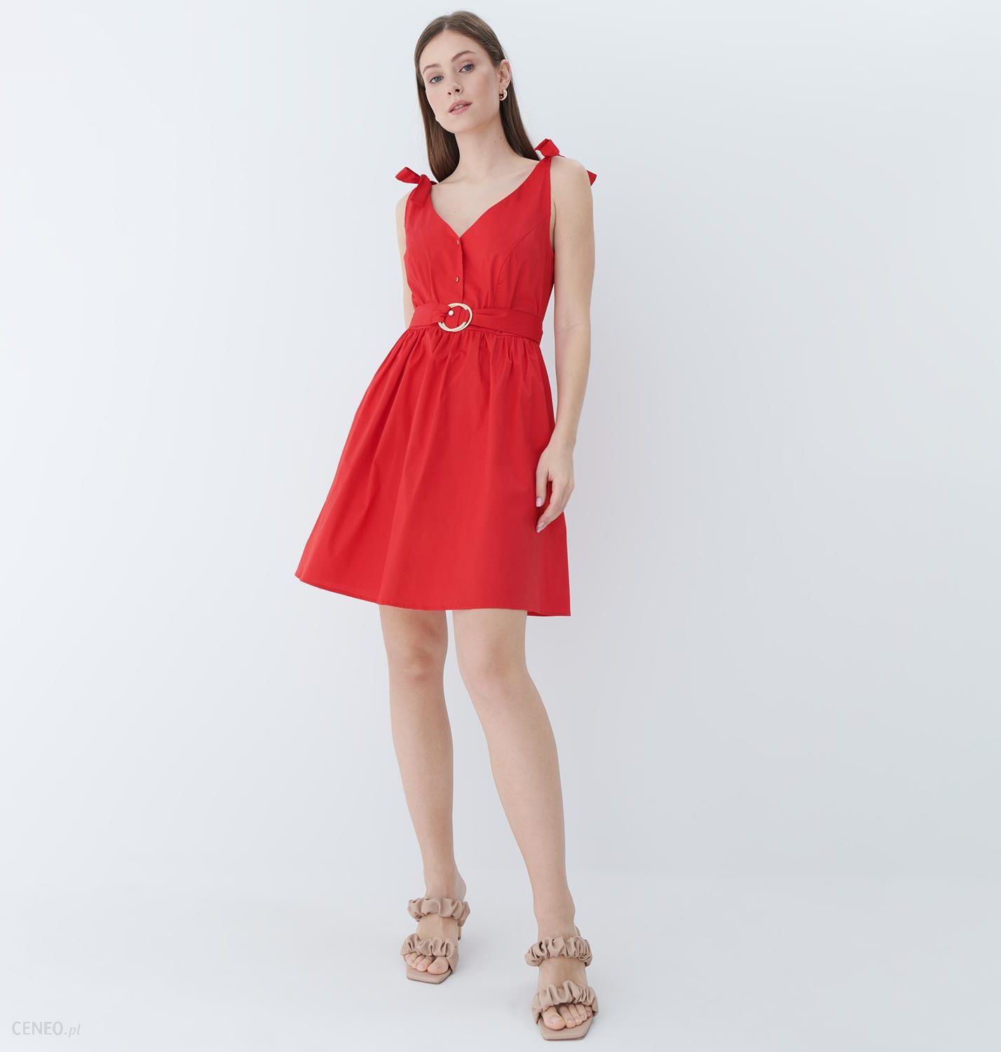 Mohito - Rozkloszowana sukienka z paskiem - Czerwony - Ceny i opinie -  