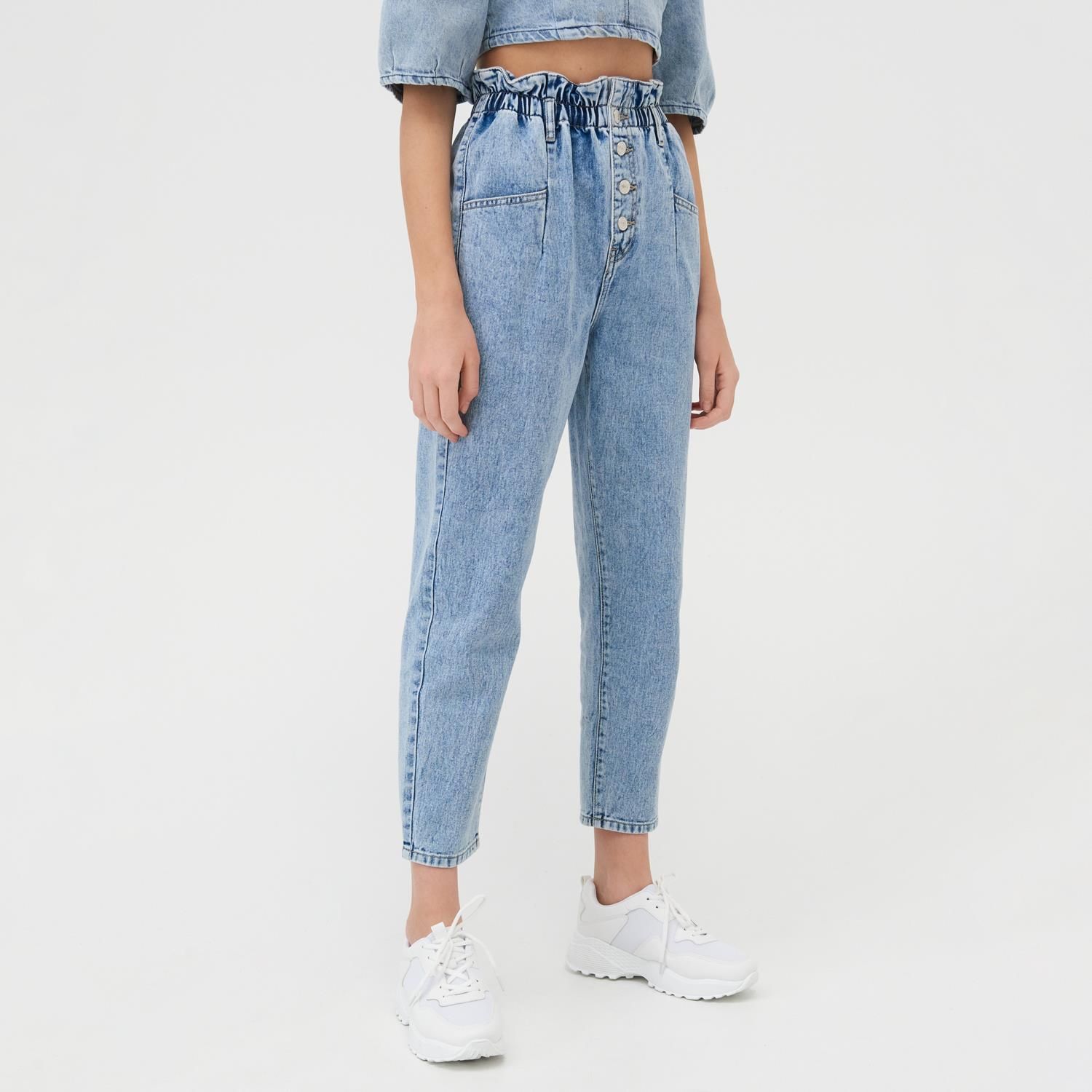 Sinsay - Jeansy paper bag ECO AWARE - Niebieski - Ceny i