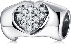valerio.pl  Rodowany srebrny charms do pandora dwie dłonie serce heart hands cyrkonie srebro 925 BEAD14