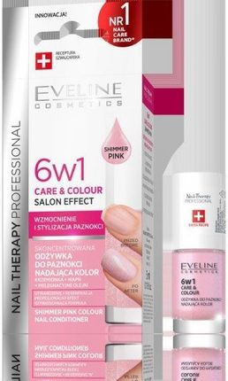 Eveline 6w1 Care & Colour Shimmer Pink , Odżywka do paznokci, 5 ml
