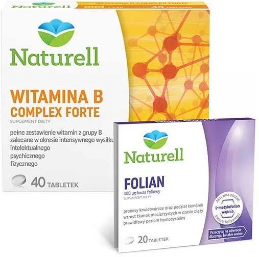 Naturell Witamina B Complex Forte 40 Tabl + Folian Kwas Foliowy 20 Tabl ...