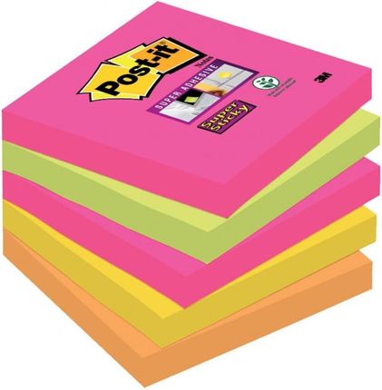 3M Karteczki Samoprzylepne Post-It Super Sticky (654S-N) 76X76Mm 5X90 Kartek Neonowe