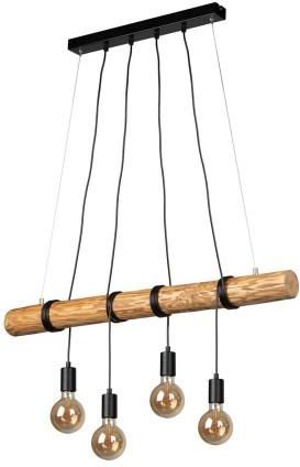 Spot-Light Tongo Lampa Wisząca 4xE27 Max.60W Czarny/Sosna Bejcowana/Czarny/Czarny PVC