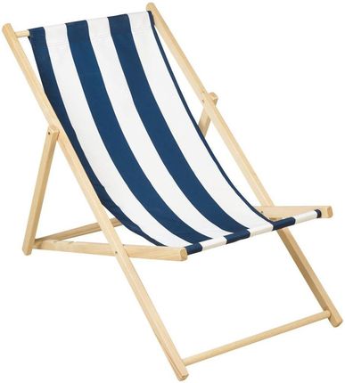 Leżak Plażowy Drewniany Biało-Niebieski