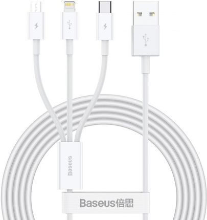 Baseus Kabel Usb 3W1 Superior Series, Do Micro / Usb-C Lightning, 3.5A, 1.2M (Biały) (26226)