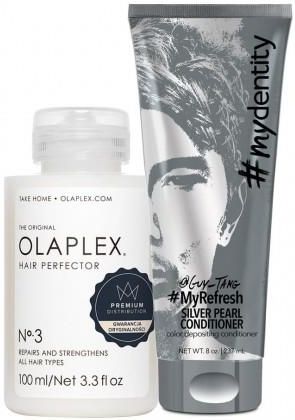 Zestaw Olaplex No. 3 Hair Perfector + MyDentity MyRefresh Silver Pearl - kuracja odbudowująca włosy 100 ml+odżywka koloryzująca w odcieniu srebrno-per