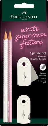Faber Castell Zestaw Sparkle Coconut Milk 2 Ołówki + Temperówka Sleeve Mini Gumka Blister