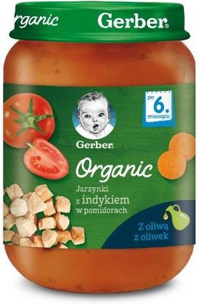 Gerber Organic Obiadek Jarzynki z indykiem w pomidorach dla niemowląt po 6 miesiącu 190g
