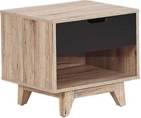 Beliani Minimalistyczna szafka nocna stolik 1 szuflada jasne drewno czarny Spencer