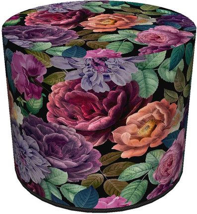 Okrągła tapicerowana zielono-różowa pufa w kwiaty - Matilda