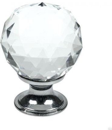 Beslag design Gałka meblowa Diamond Szklana oszlifowana ze srebrną podstawką 430002