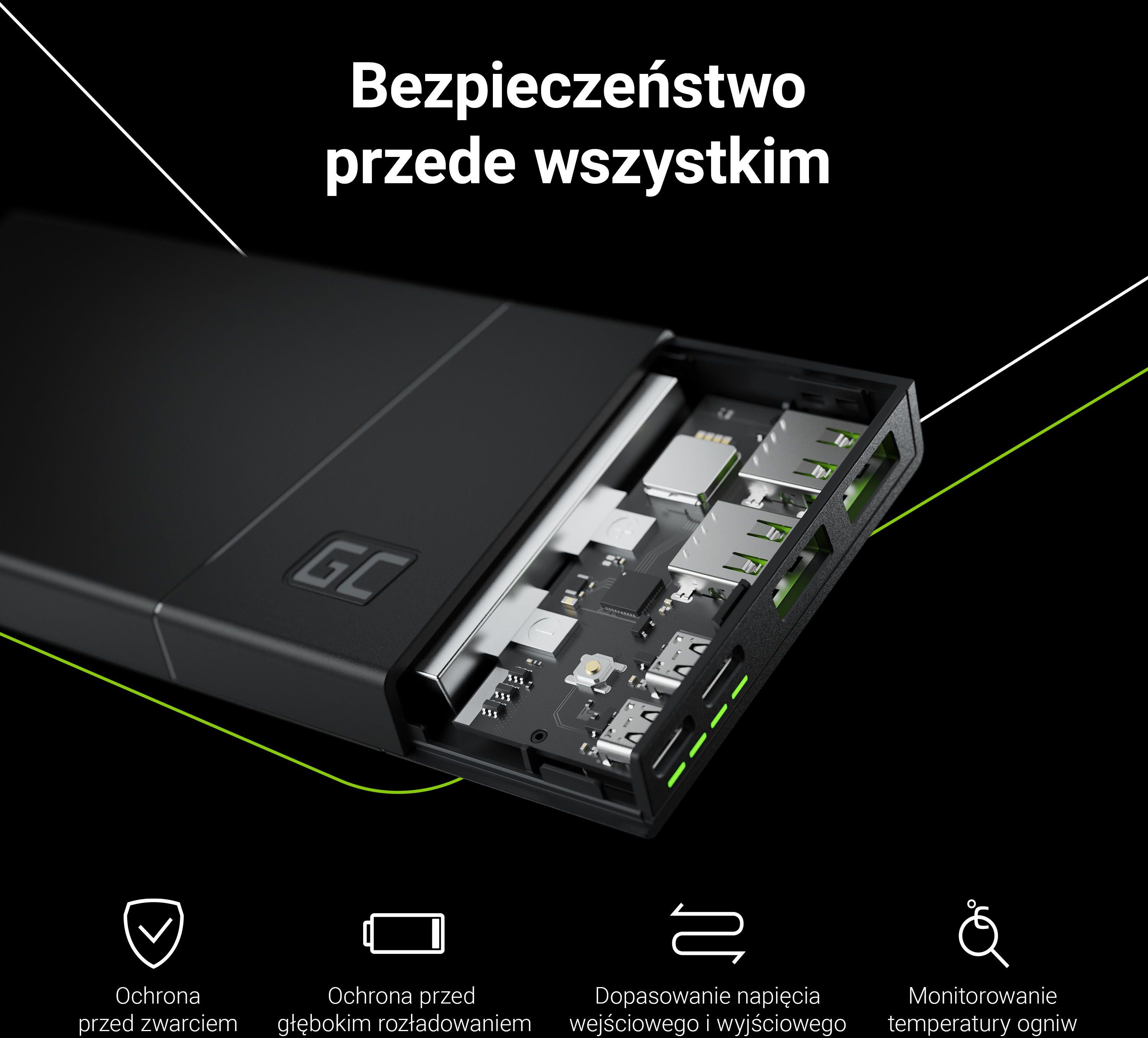 Green Cell GC Power Bank PowerPlay10S 10000mAh czarny (PBGC02S) - zdjęcie 6 Green Cell GC Power Bank PowerPlay10S 10000mAh czarny (PBGC02S)