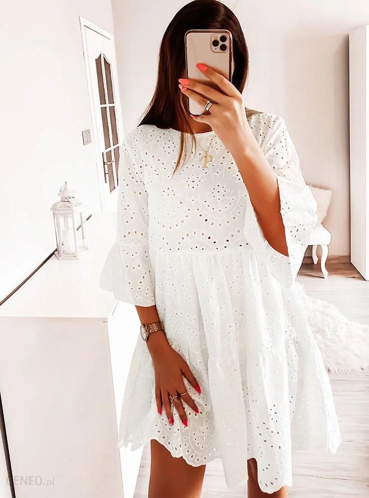 Biała ażurkowa sukienka Lovita - biały - Ceny i opinie 