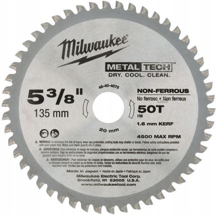 Milwaukee Tarcza Pilarska Do Metalu Ø 135/20 50Z (48404075)
