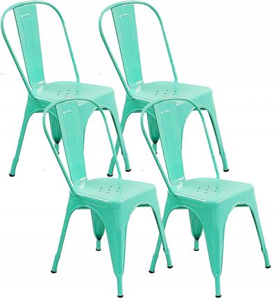 4 Krzesła Metalowe Tolix Miętowe Bistro Bar