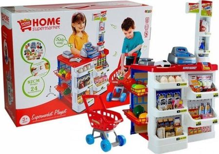 Leantoys Zabawkowy Market Z Wózkiem Kasa Fiskalna Skaner Artykuły Spożywcze Zakupy