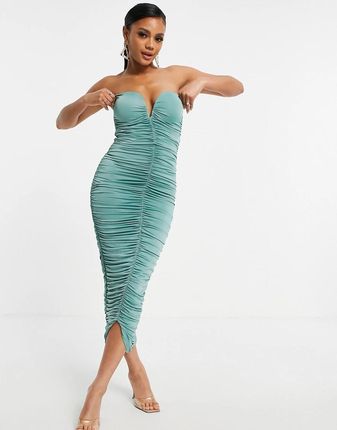 green emerald velvet dress Rare London Women's Emerald Bandeau Thigh Split Mesh Maxi Dress 16