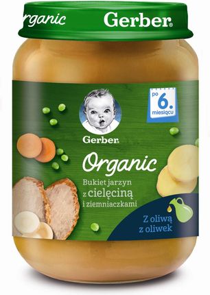 Gerber Organic Obiadek Bukiet Jarzyn z cielęcinką i ziemniaczkami dla niemowląt po 6 miesiącu 190g