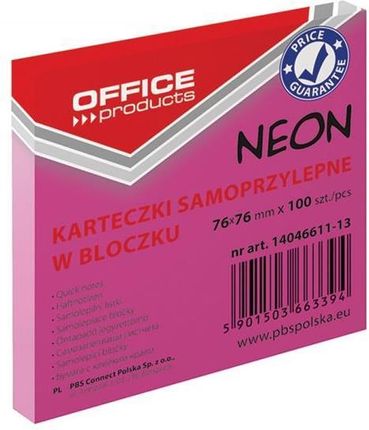 Office Products Karteczki Samop. 76X76 Neon Różowy