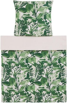 Beliani Komplet pościeli 135 x 200 cm bawełniany motyw liści biało-zielony Greenwood