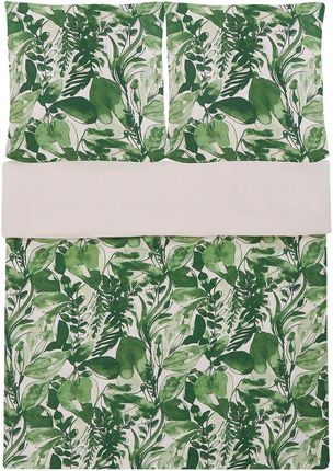 Beliani Komplet pościeli 155 x 220 cm bawełniany motyw liści biało-zielony Greenwood
