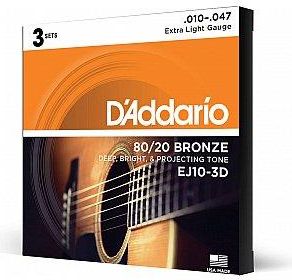 D'Addario Ej10 3D Bronze Struny Do Gitary Akustycznej, Extra Light, 10 47, 3 Kpl