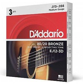 D'Addario Ej12 3D 80/12 Bronze Struny Do Gitary Akustycznej, Medium, 13 56, 3 Kpl