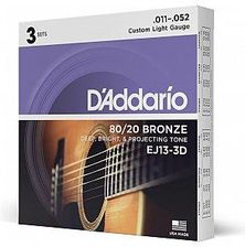 Zdjęcie D'Addario Ej13 3D 80/20 Bronze Struny Do Gitary Akustycznej, Custom Light, 11 52, 3 Kpl - Ożarów Mazowiecki